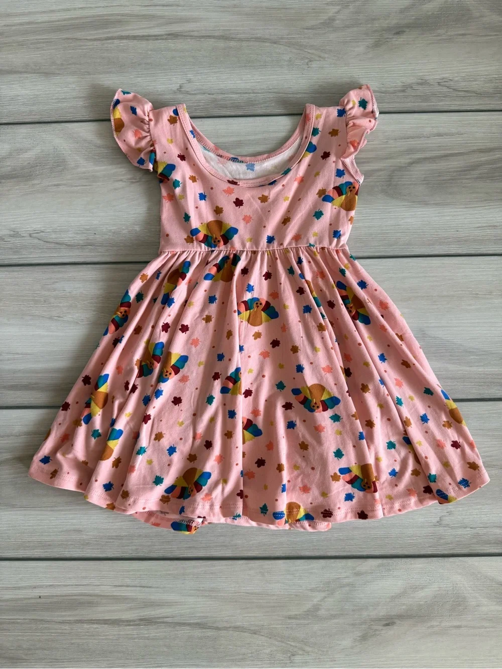 Dot Dot Smile Turkey Print Empire Dress Pink 2T NWT
